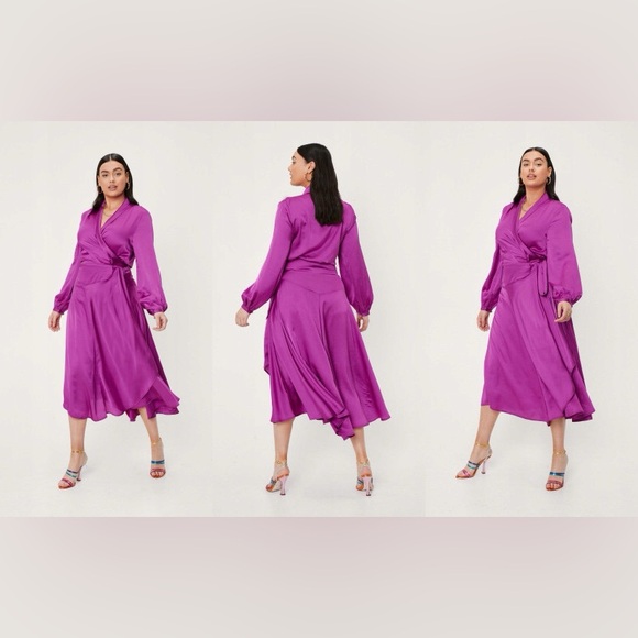Nasty Gal Dresses & Skirts - Nasty Gal Steal Spotlight BarbieCore Pink Satin Wrap Dress wedding guest plus 24